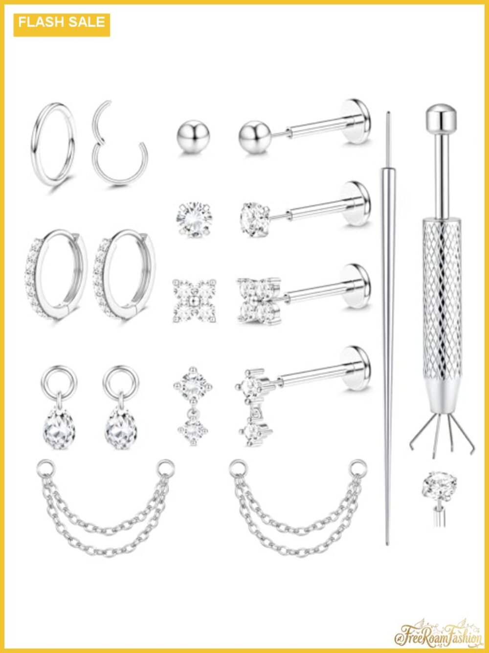 4 Pairs 316L Stainless Steel Threadless Flat Back Earrings Studs Hypoallergenic